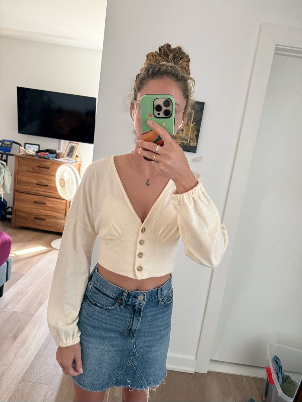 Madewell Cream Button-Front V-Neck Crop Top